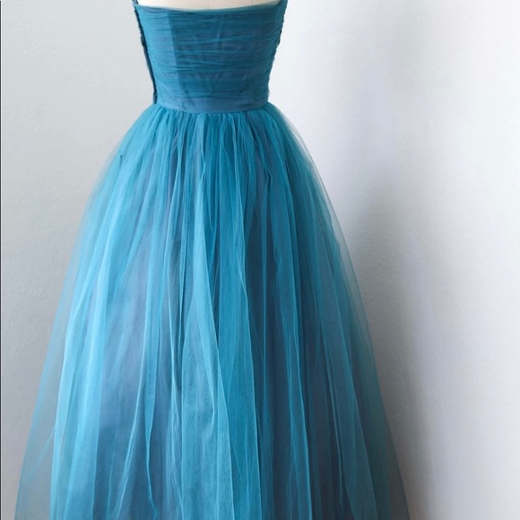 Vintage 1950s - Mermaid Teal Strapless Gown w/ Matching Cropped Bolero Jacket - Picture 2 of 7